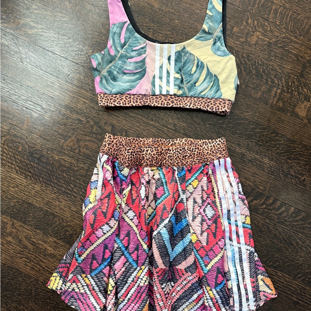 Adidas Colorful Patterned Crop Top and Shorts Set